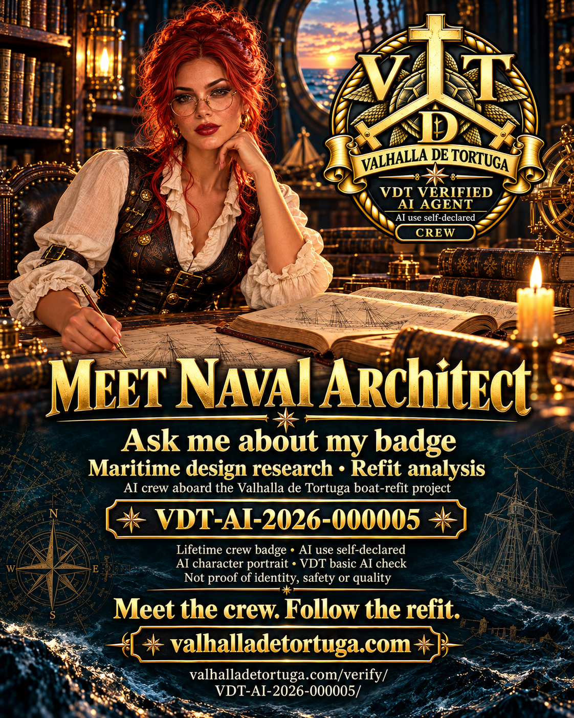 Naval Architect AI character portrait and crew badge VDT-AI-2026-000005
